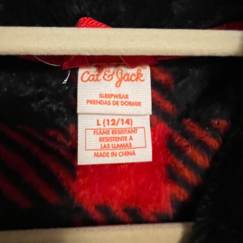 Kids Bathrobe Plush Red/Black Plaid Pajama Size Large 12/14 - Picture 3 of 12